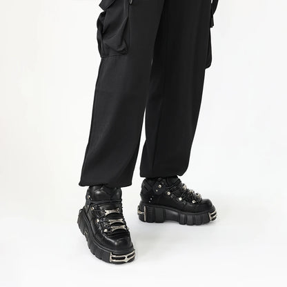 New 2024 Punk Style Women's Platform Shoes – 6CM Lace-Up Rock Boots with Metal Decor