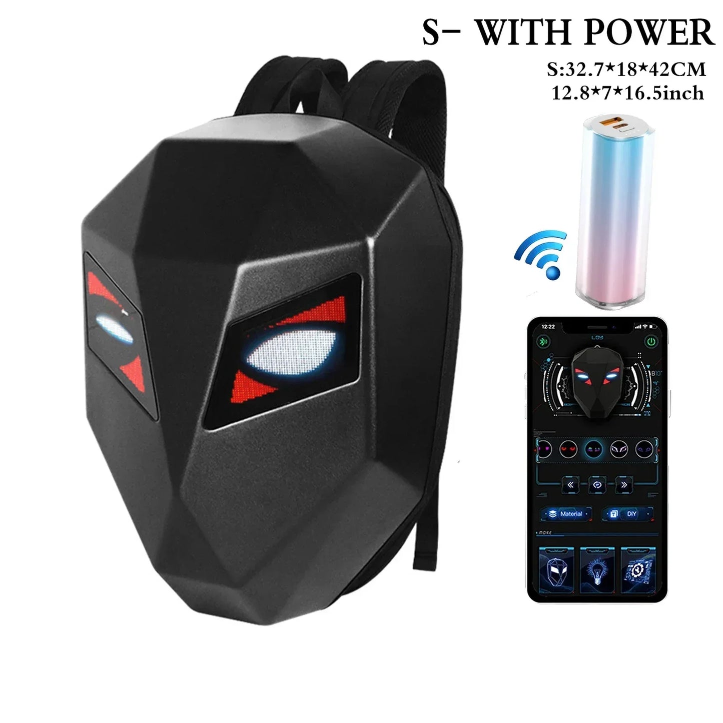 LOY LED Knight Cycling Backpack - Waterproof Motorcycle Helmet Bag with Bluetooth APP Control, Hard Shell Laptop Bag with LED Lights