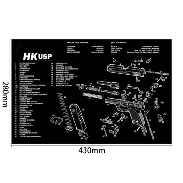 Gun Cleaning Rubber Mat Mouse Pad – AR15, AK47, Remington 870, GLOCK Gen4/Gen5, CZ-75, P220, P226, P229, Beretta 92, 1911 3D Work Mat