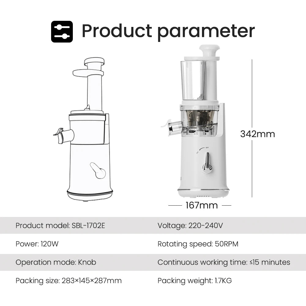 Mini Portable Slow Juicer – Electric Fruit Juice Extractor & Blender, Easy Clean, Ice Cream Maker