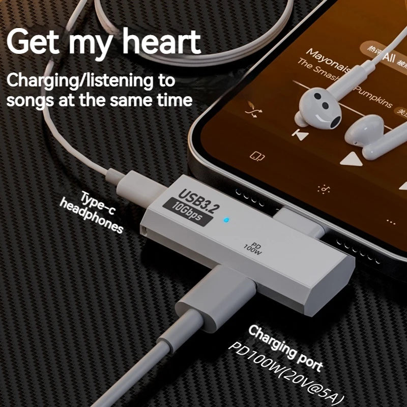 100W USB-C OTG Adapter – Type-C Converter for Fast Charging & 10Gbps Data Transfer, Compatible with Phone, Tablet, MacBook & Earphones