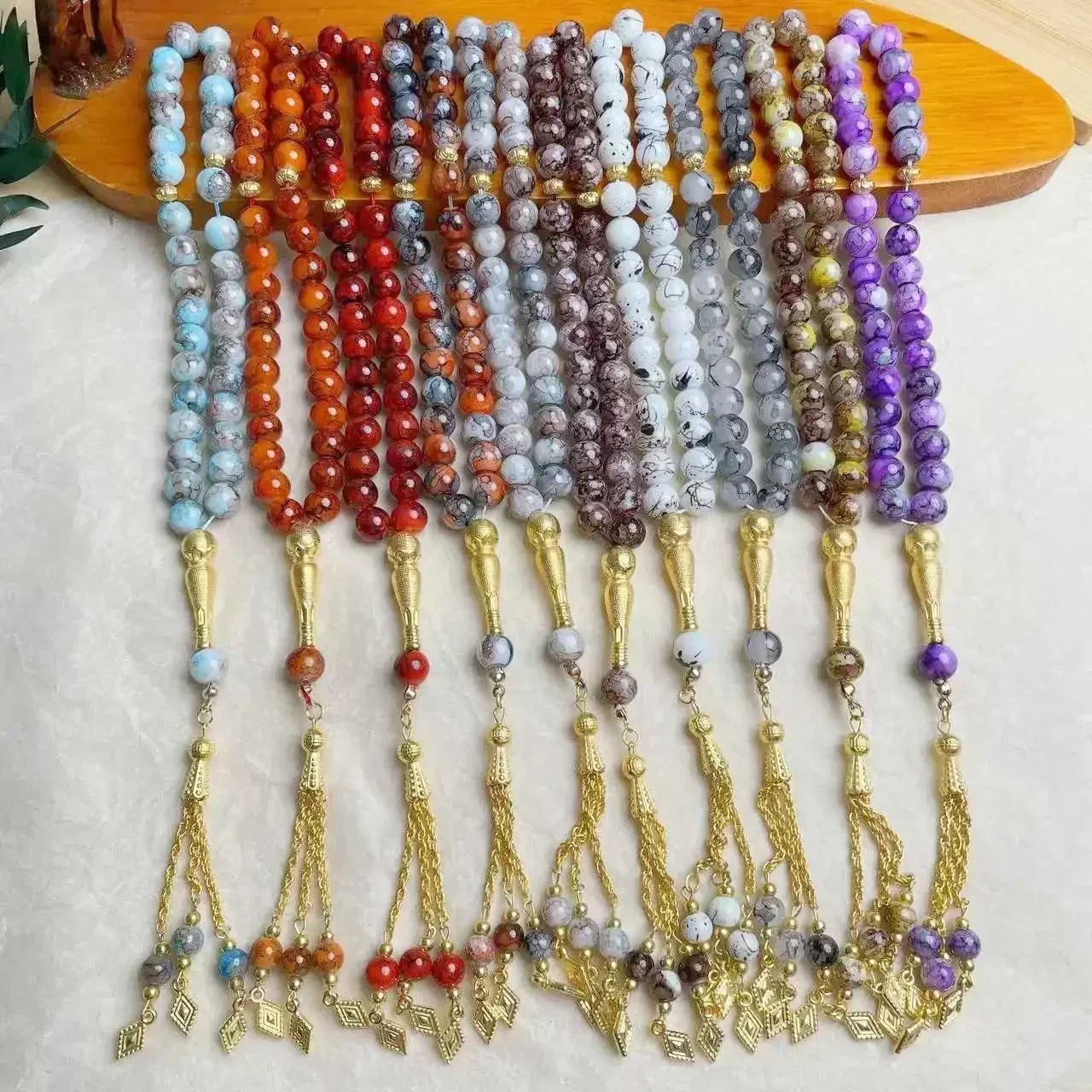 10mm 33pcs Glass Tassel Islamic Rosary Bracelet – Turkish Muslim Tasbih Prayer Beads Jewelry for Women Allah Mohammed Spiritual Gift