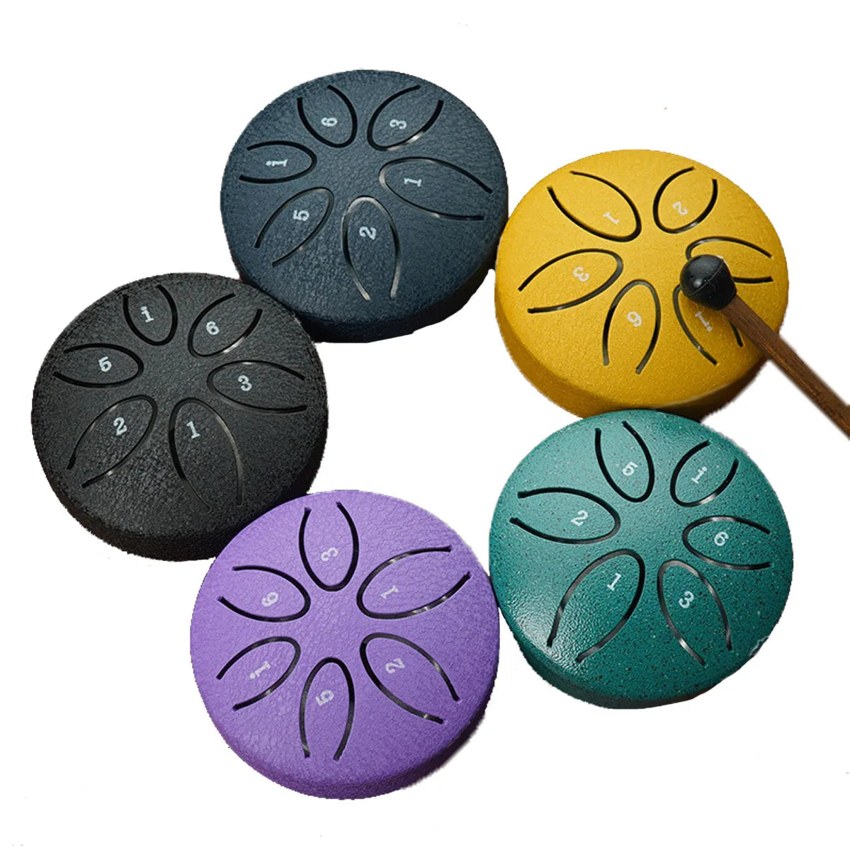 3-Inch 6-Tone Steel Tongue Drum — Mini Hand Percussion Instrument with Ethereal Drum Sticks for Outdoor & Rain Drum Music