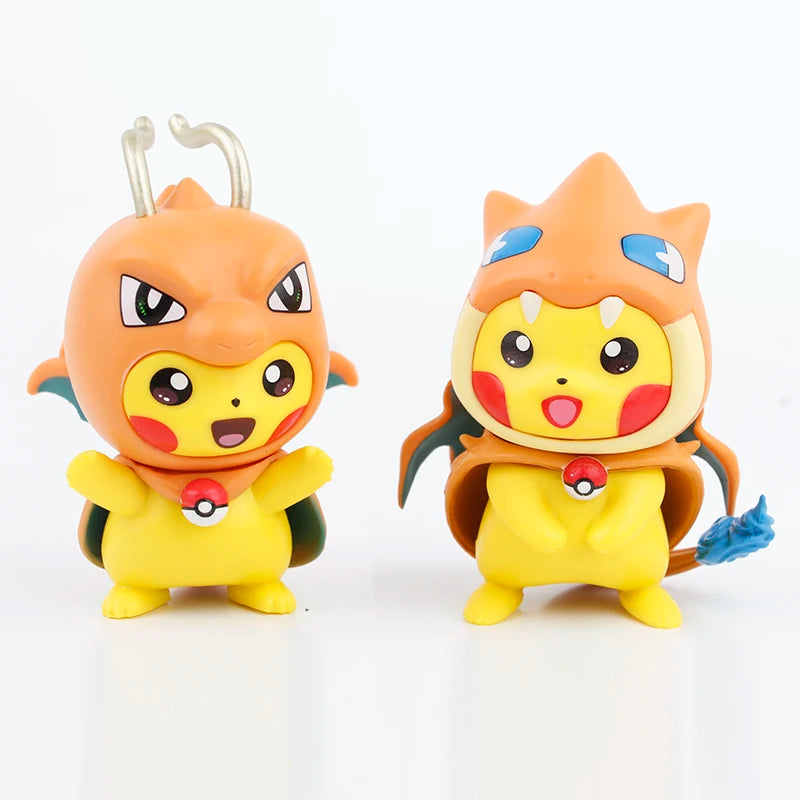 6PCS Pokemon Pikachu as Charizard & Mew Figures – 7cm Anime Toy Set Collectibles