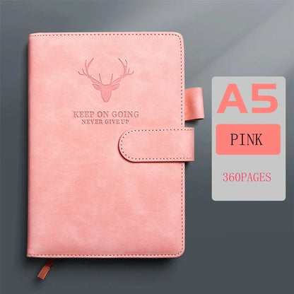 A5 Thickened Deer Head Notebook – Business PU Soft Leather Notepad with Horizontal Lines, School & Office Stationery Supplies