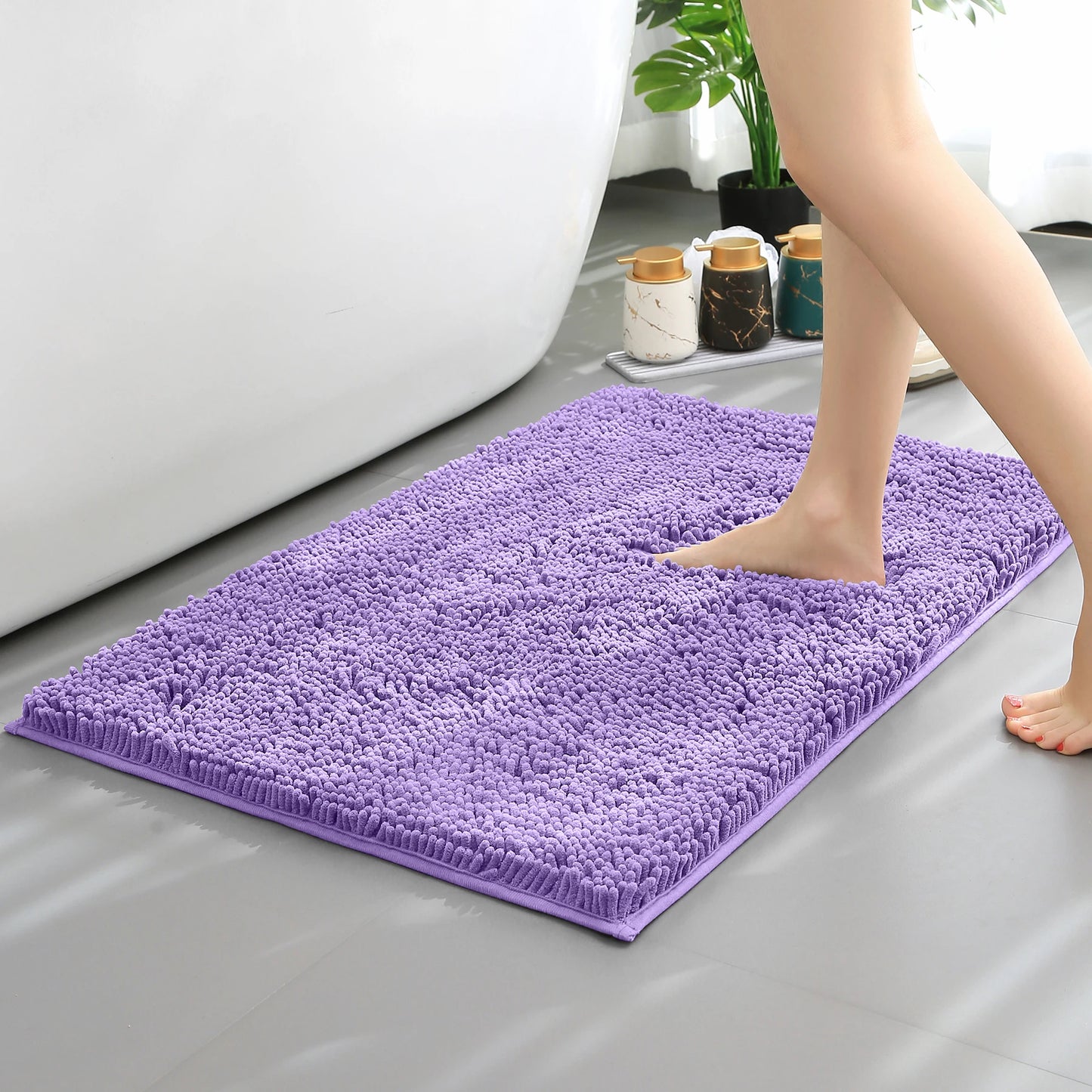 Chenille Long-Haired Bath Mat – Absorbent Bathroom Floor Mat for Tub, Living Room, and Entrance Foot Pad