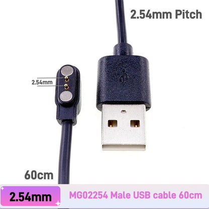 Magnetic Pogo Pin Connector - 2–5 Pin Spring-Loaded Male/Female Power Socket, 2.54/2.8mm Spacing, USB Cable Compatible