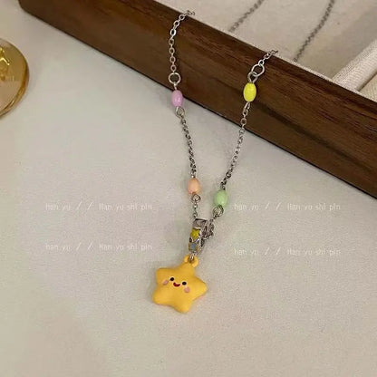 Y2K Colorful Star Beaded Necklace - Cute Dopamine Clavicle Chain Jewelry for Women