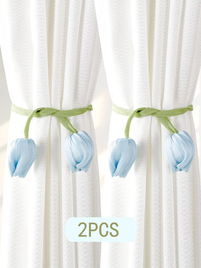 2PCS Tulip Flower Curtain Tiebacks – Rustic No-Damage Holdbacks for Living Room & Bedroom Decor