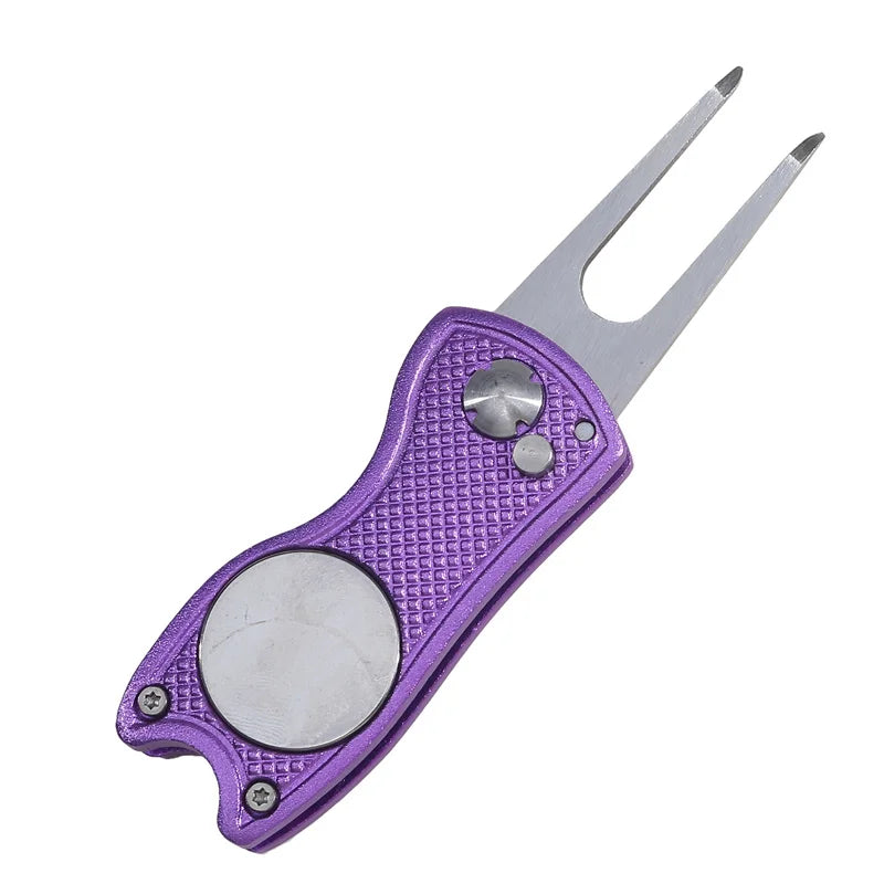Foldable Golf Divot Repair Tool – Ball Marker & Groove Cleaner Putting Green Fork Accessory