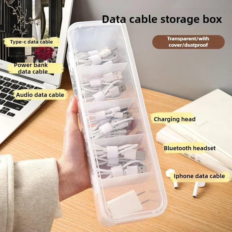 Transparent Cable Organizer Box with Lid – Dustproof Data Cable and Card Storage Case for Home and Office