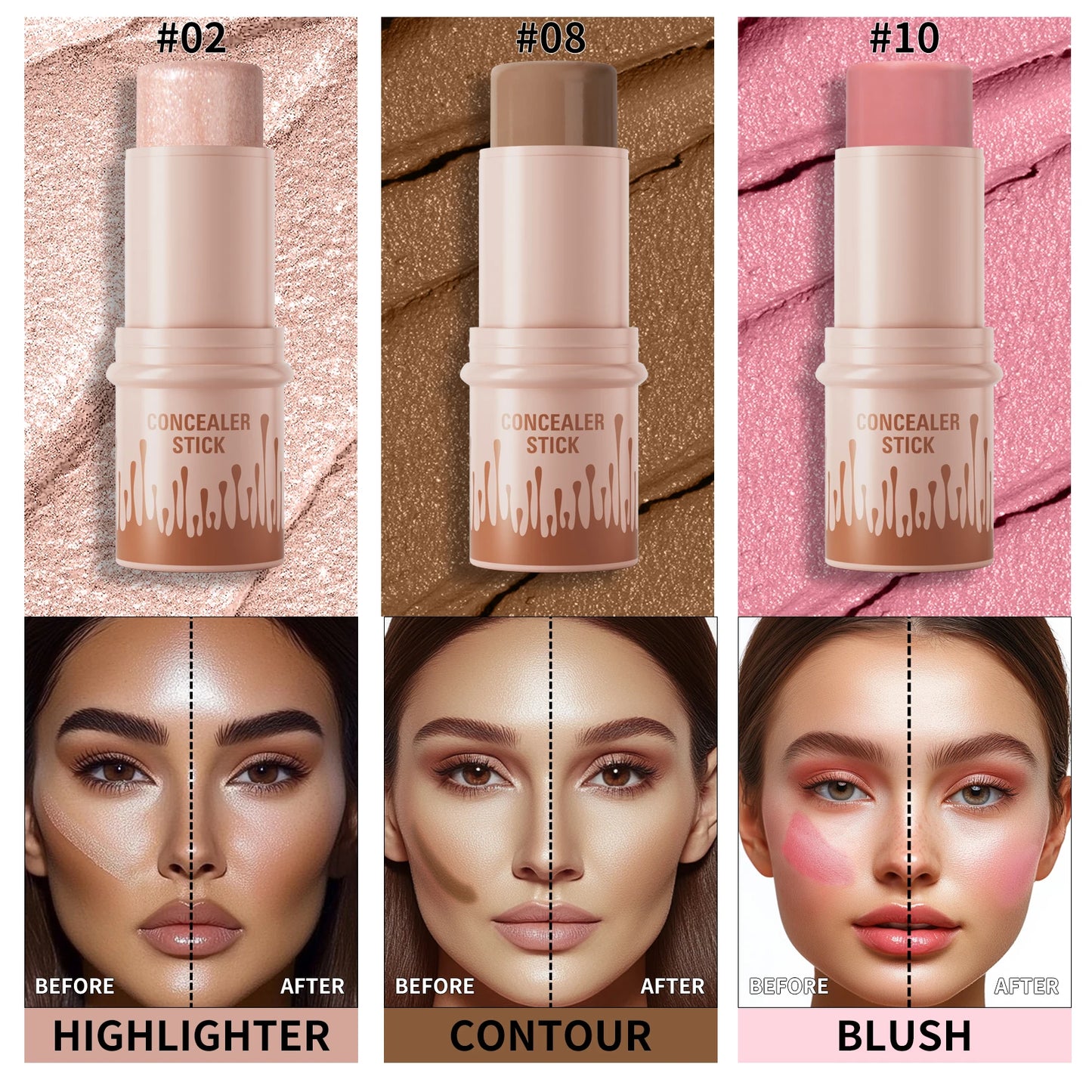 Contour Stick Set – Natural Matte Finish Highlighters & Shadow, Waterproof V-Face Shaping Contour Wand for Face Makeup