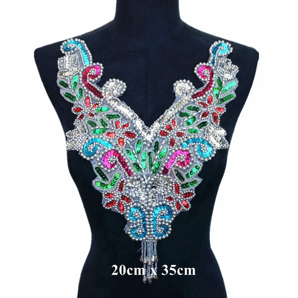 Silver Baroque Sequin Flower Applique – Embroidered Iron-On Patch for Wedding & DIY Crafts