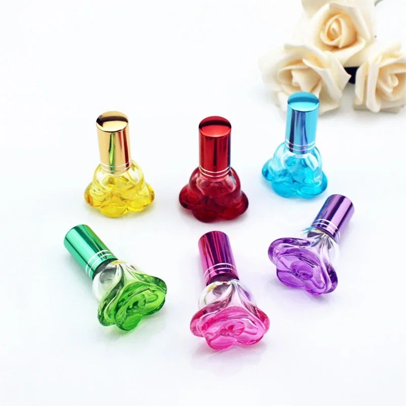 6ml Rose-Shaped Glass Perfume Bottle – Colorful Refillable Mini Scent Sprayer for Travel & Samples