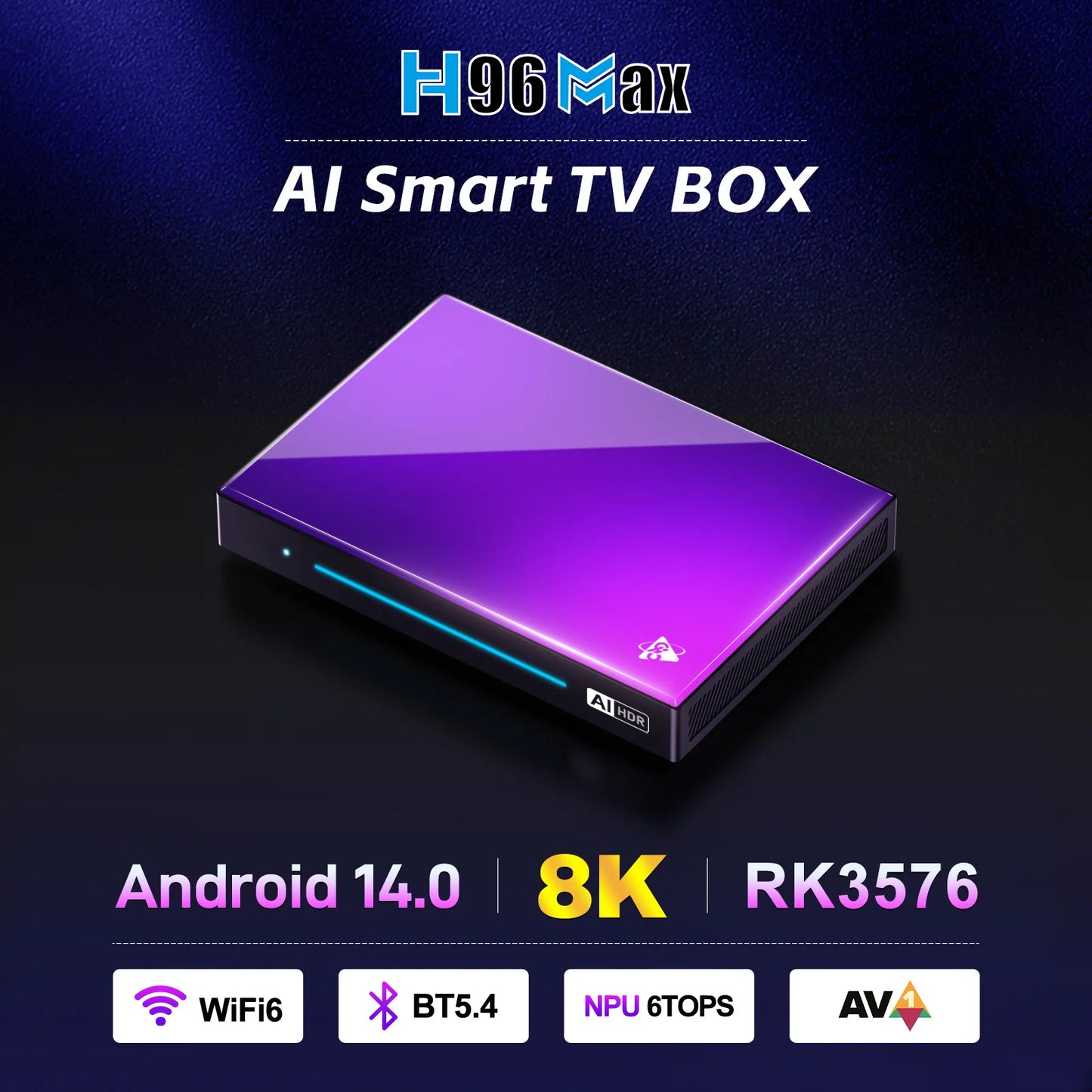 H96 MAX M9 AI Android 14 TV Box, 8-Core Rockchip RK3576, Wifi6, BT5.4, 4GB/64GB & 8GB/128GB, 8K 120fps Streaming, 1000M LAN