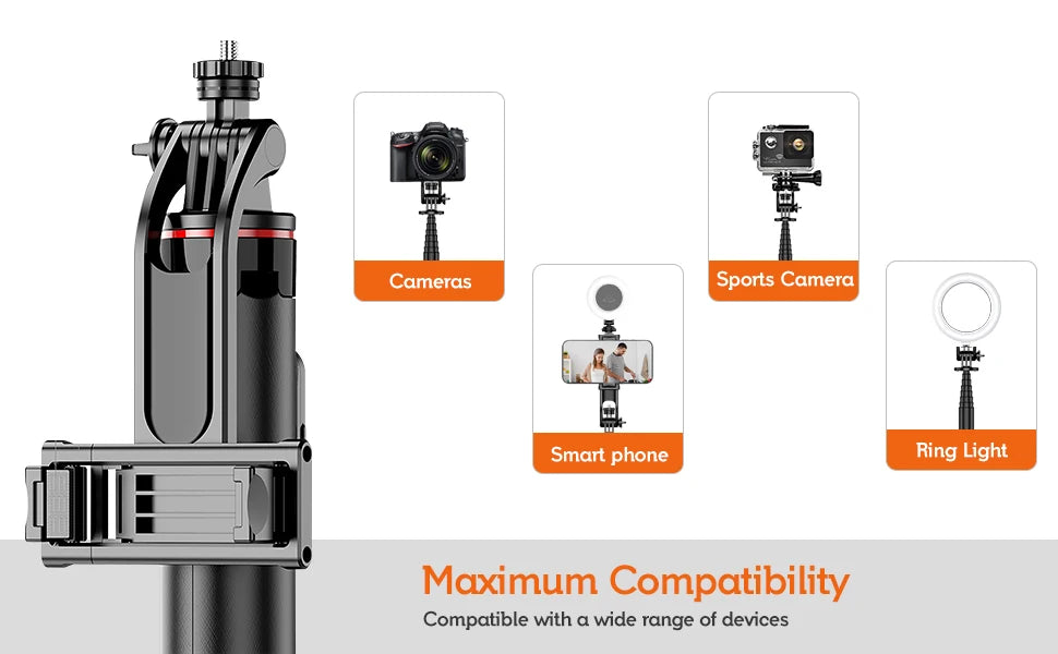 130cm Selfie Stick Tripod – Portable Retractable Smartphone Tripod Stand with Wireless Remote Control
