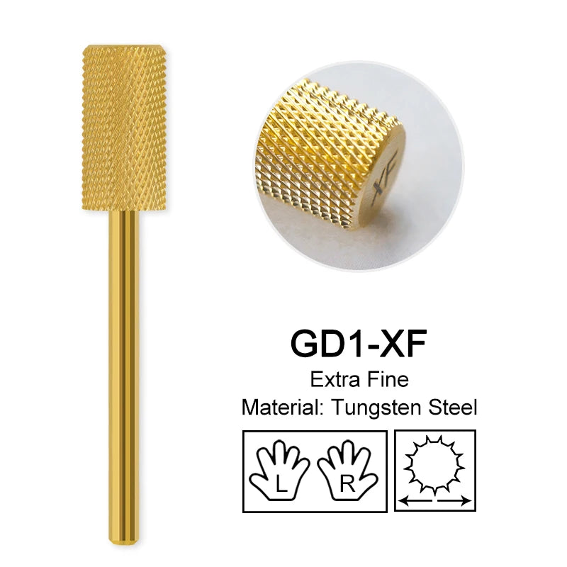 Gold Tungsten Carbide Nail Drill Bits – Large Barrel Milling Cutter, Pro Reversed Durable Grinding & Polishing Tools Accessories 4XC