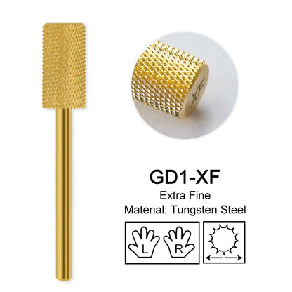 Gold Tungsten Carbide Nail Drill Bits – Large Barrel Milling Cutter, Pro Reversed Durable Grinding & Polishing Tools Accessories 4XC