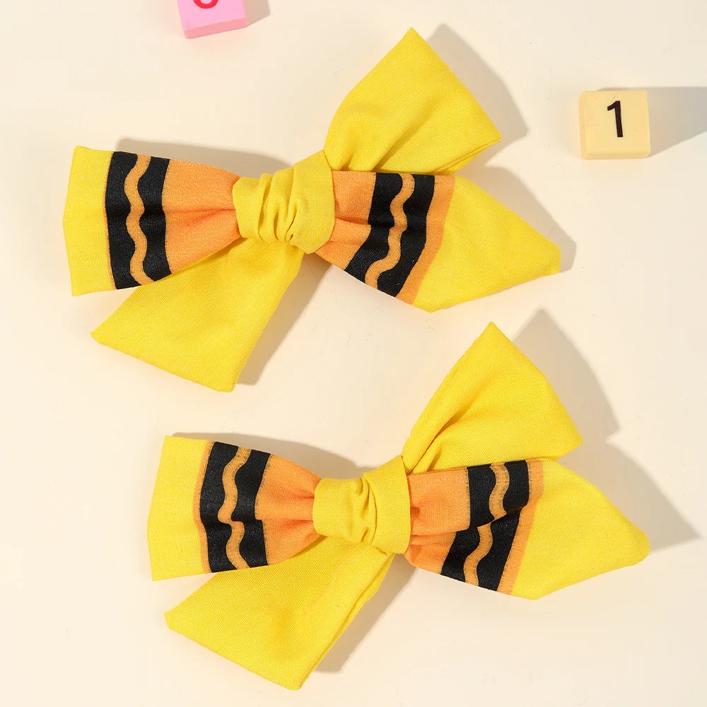 2Pcs Pencil Bow Hair Clips - Cute Kawaii Back to School Hairpins for Girls Kids
