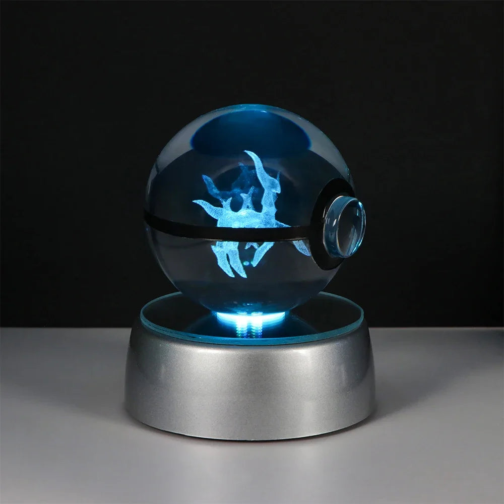 Pokémon 3D Crystal Ball LED Night Light – Pikachu Gengar Eevee Mewtwo Pokéball Base Lamp Kids Birthday & Home Decor Gift