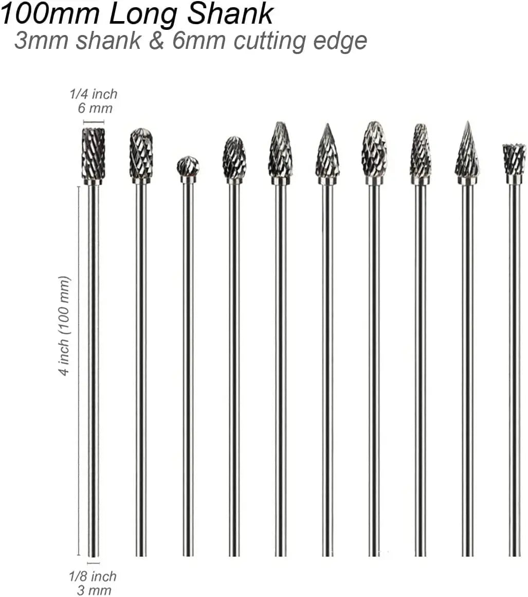 Extra Long 100mm Rotary Rasp File | Carbide Burr Alloy Bits for Metal & Wood Carving | Milling Cutter Drill Abrasive Tool