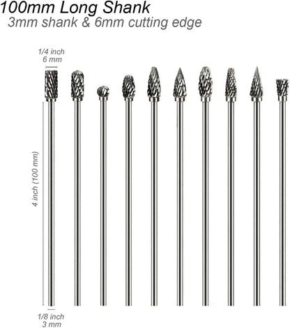 Extra Long 100mm Rotary Rasp File | Carbide Burr Alloy Bits for Metal & Wood Carving | Milling Cutter Drill Abrasive Tool