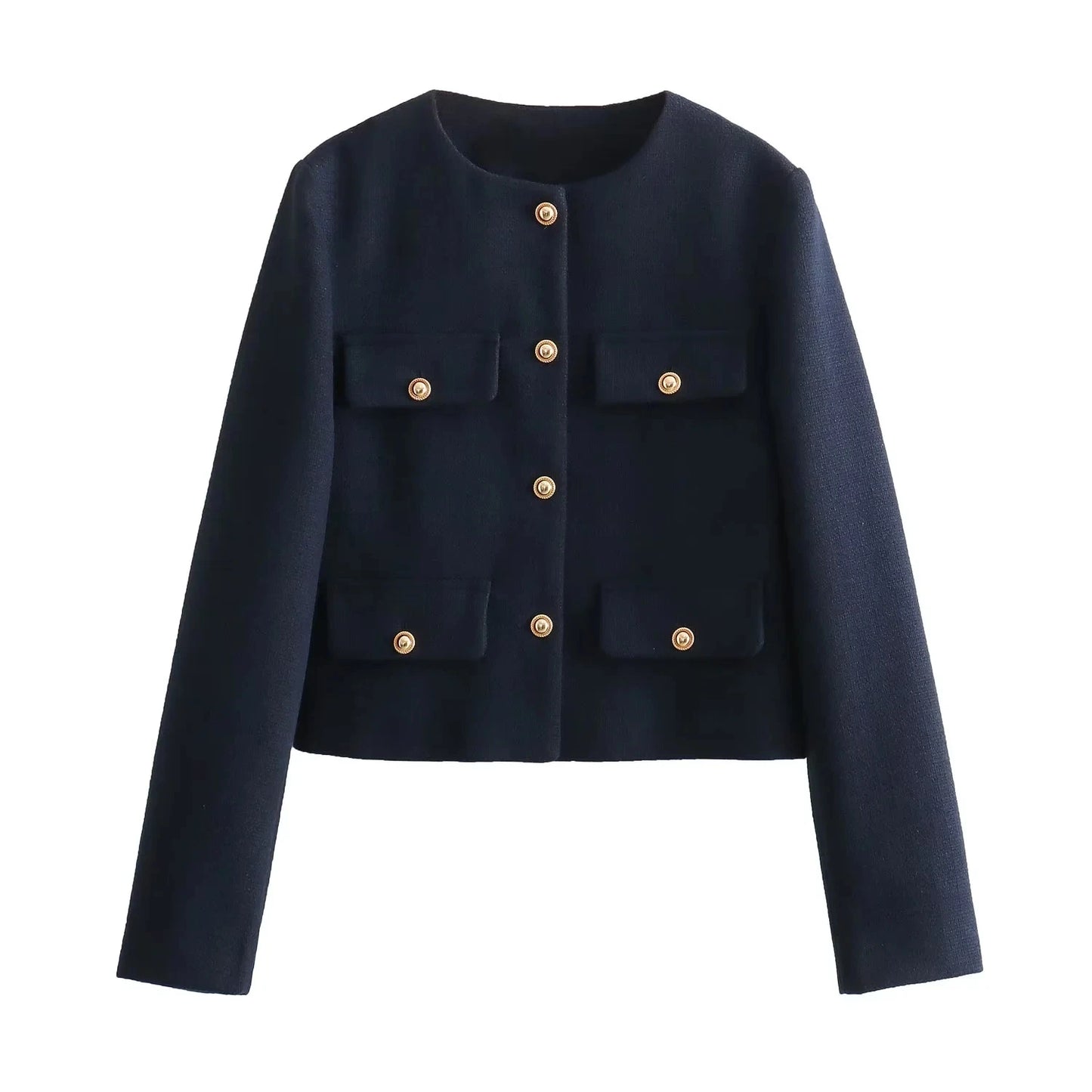 TRAF Women's Autumn Outerwear – Long Sleeve Cropped Jacket, Winter Button Demi-Season Short Coat, Elegant Women’s Coat