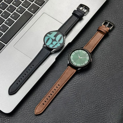 Leather Watch Strap 20mm/22mm - Vintage Replacement Band for Samsung Galaxy Watch 7/6/5/4 and Xiaomi Redmi Watch 3 Lite/Active