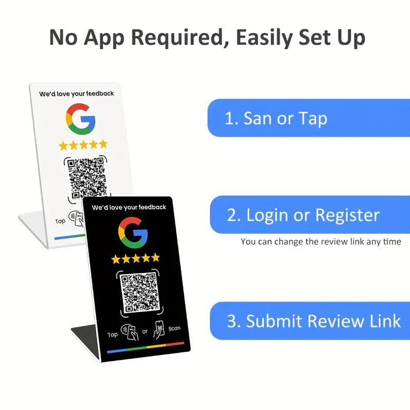 NFC 215 Google Review Card - Programmable 13.56MHz NFC Stand with QR Code