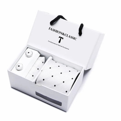 Black Paisley Tie Set - Men's Necktie, Pocket Square & Cufflinks Gift Box for Weddings & Formal Wear