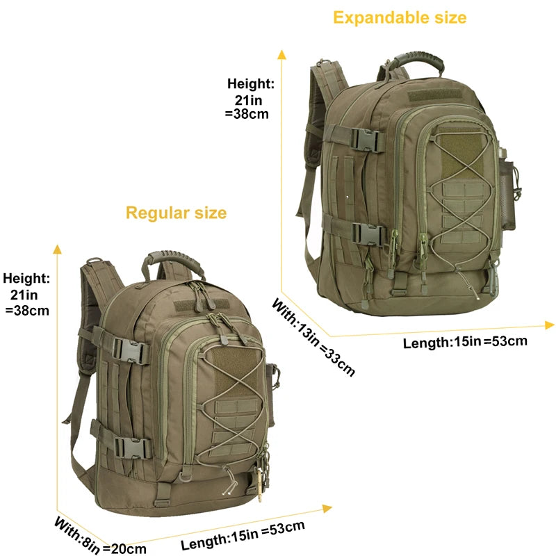 65L Tactical Outdoor Backpack — Large Capacity Military Hiking & Camping Rucksack for Men