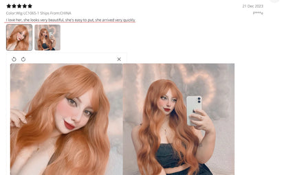 Copper Ginger Red Brown Synthetic Wig – Long Fluffy Wavy Wig with Bangs, Heat-Resistant Cosplay & Daily Wear Hair for Women