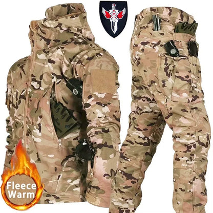 Shark Skin Soft Shell Tactical Suit – Windproof Breathable Plush Outdoor Training Jacket & Pants Set