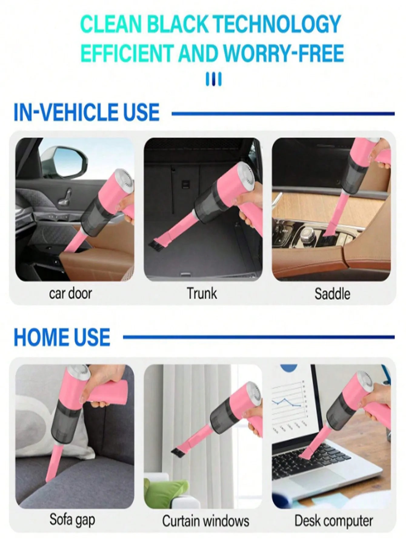 3-in-1 Portable Car & Home Vacuum Cleaner – Suction, Blowing, and USB Rechargeable