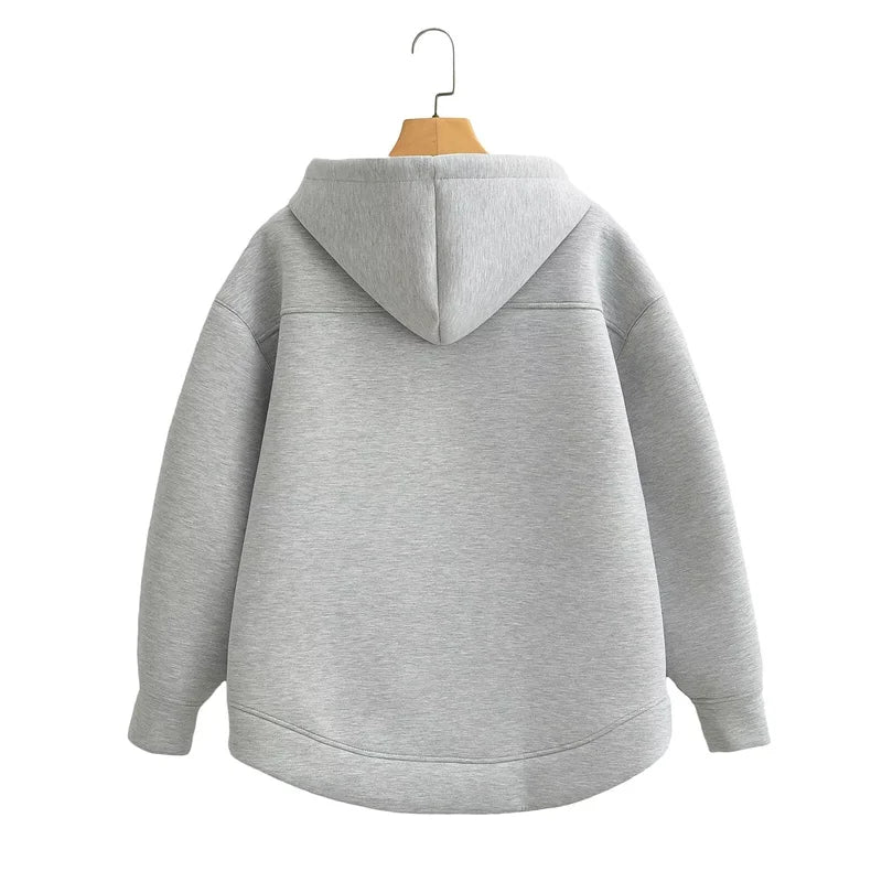 Oversized Unisex Zipper Hoodie - Women's Winter Loose Sweatshirt with Double Pockets