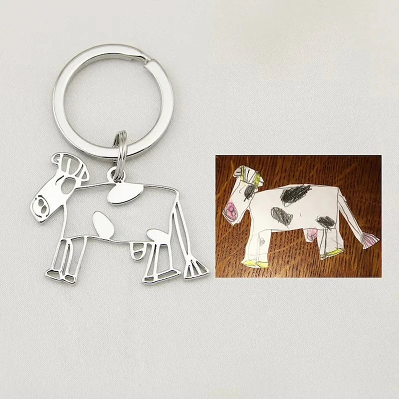Personalized Children’s Drawing Keychain – Custom Kids Artwork Photo & Logo Car Keyring Gift