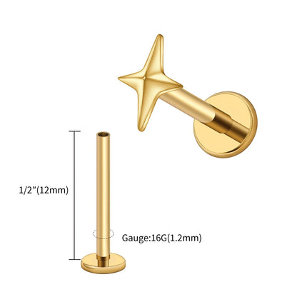 Right Grand ASTM F136 Titanium 16G Four-Pointed Star Cartilage Stud Earring – Helix, Tragus, Flatback Labret & Nose Piercing Jewelry