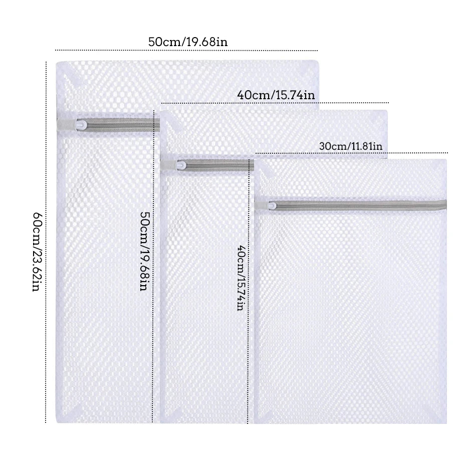 3-Piece Zippered Mesh Laundry Bags Set - Durable Polyester Coarse Net Wash Bags for Washing Machines, Ideal for Delicates and Bras