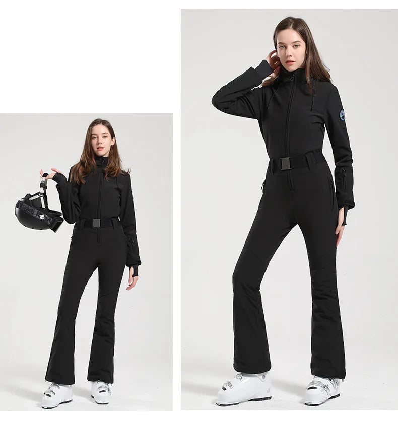 Gsou Women’s Winter Snow Jumpsuit – One-Piece Ski Suit, Thermal Waterproof & Windproof Outdoor Sportswear for Snowboarding
