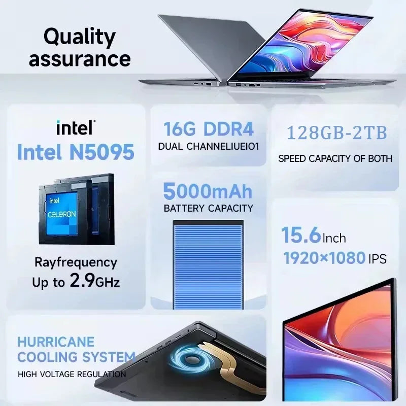 CARBAYTA 15.6" Laptop – Intel Celeron N5095, 16–32GB RAM, 128GB–2TB SSD, Windows 11, 1080P Notebook for Office & Study
