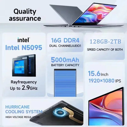 CARBAYTA 15.6" Laptop – Intel Celeron N5095, 16–32GB RAM, 128GB–2TB SSD, Windows 11, 1080P Notebook for Office & Study