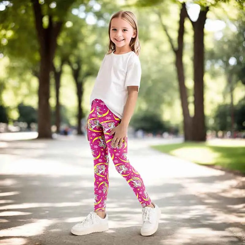 Kids Girls Cartoon Print Leggings – Soft Milk Silk Casual Stretch Sports Pants for Baby Girls Comfortable Trousers 4–12Y