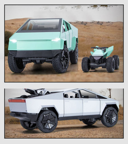 1:24 Cybertruck Model Silver Diecast Pickup Toy Car with Sound & Light for Kids 3+