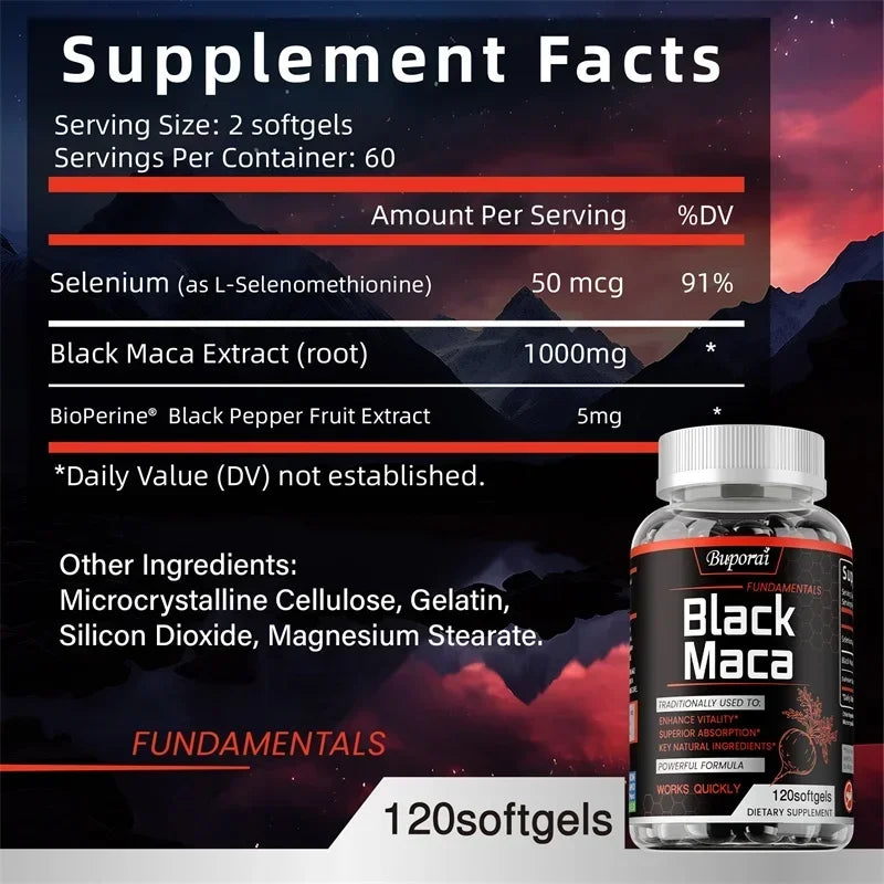 Black Maca Supplement – Natural Energizer for Performance, Energy, Endurance, Muscle Mass & Hormone Balance