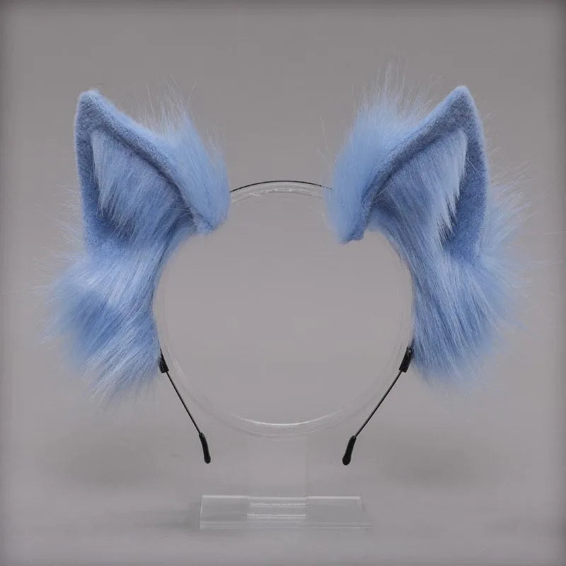 Plush Cat Ears Headband & Tail Set - Realistic Lolita Cosplay Accessories, Handmade Animal Ears for Halloween & Kawaii Costumes