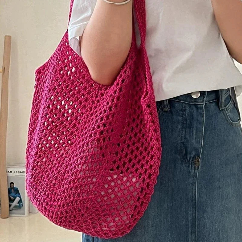 Women’s Large Cotton Woven Shoulder Bag – Handmade Casual Straw Beach Tote & Messenger Bag