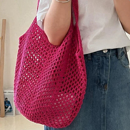 Women’s Large Cotton Woven Shoulder Bag – Handmade Casual Straw Beach Tote & Messenger Bag