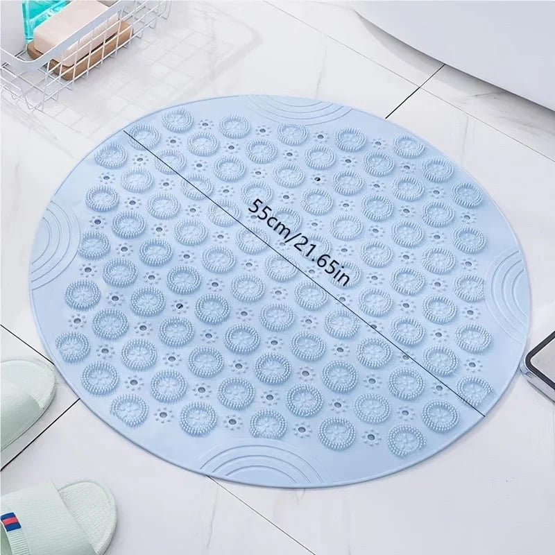 Round Non-Slip Shower Mat – Strong Suction Bath Mat with Drain Holes & Raised Massage Loops for Bathtub