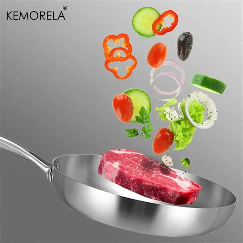 2/3PC Stainless Steel Frying Pan Set - 304 Food Grade Non-Stick Wok Pans, 2MM Thick, 5-Ply, Available in 22cm, 24cm, 26cm, 28cm