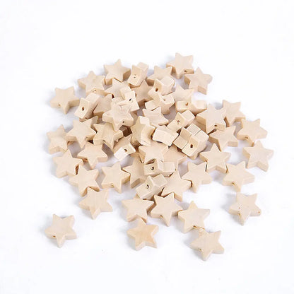 50pcs Natural Wooden Star Beads – Unfinished DIY Wood Beads for Handmade Jewelry Making & Craft Accessories